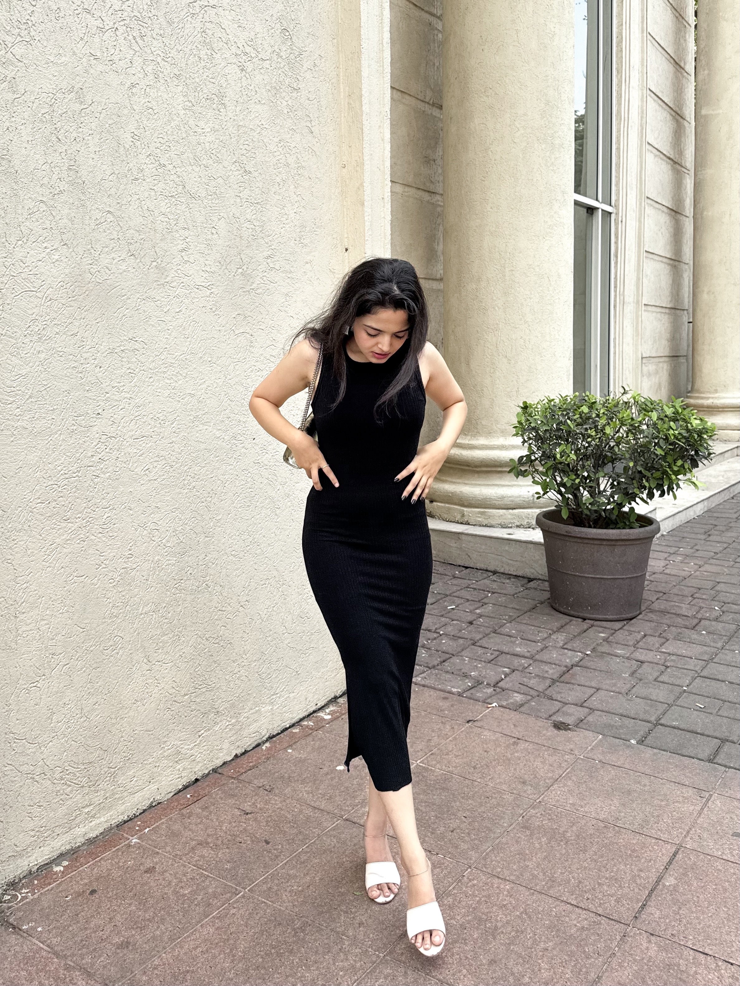 Black Bodycon Dress with Slit - Image 3