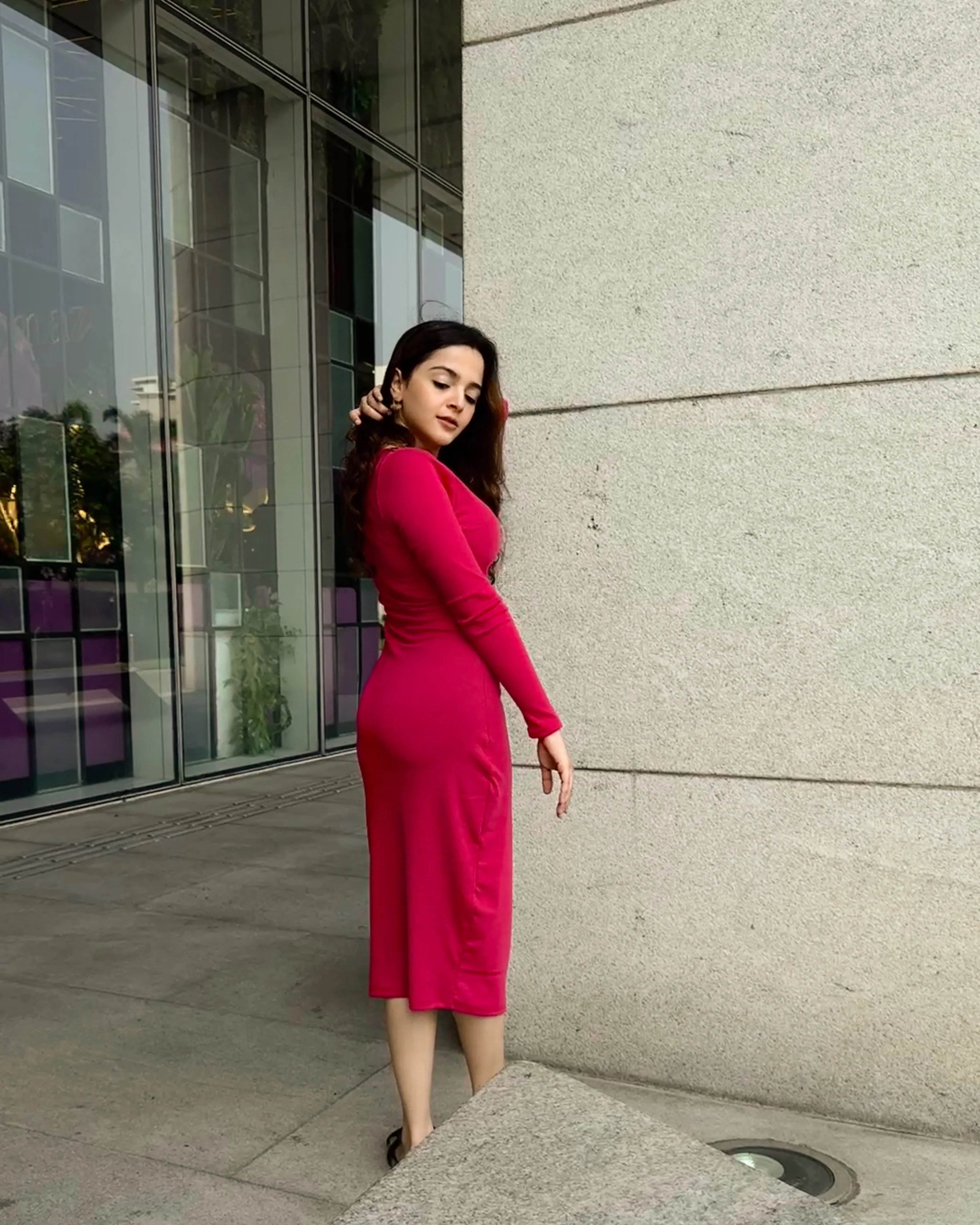Hot Pink Full Sleeves Bodycon Dress - Image 2