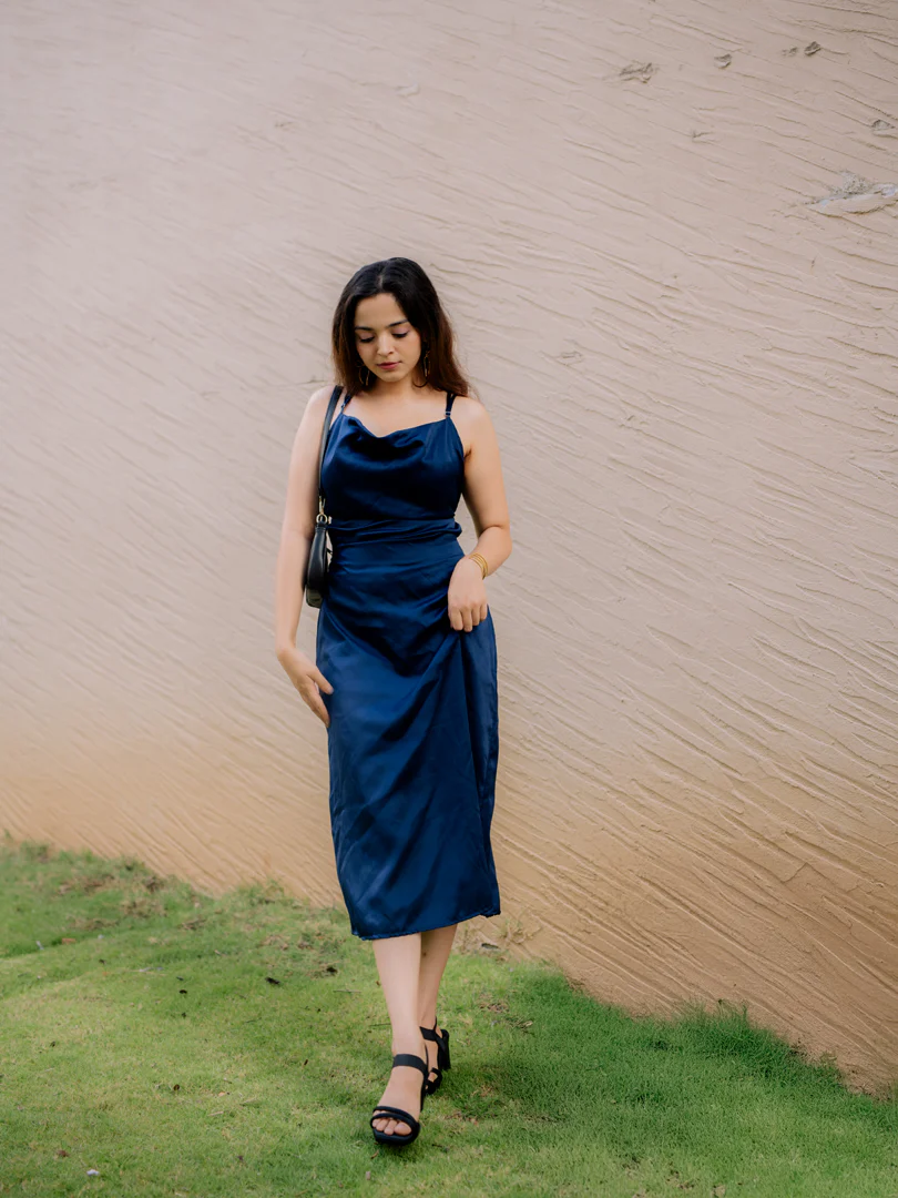 Navy Satin Dress