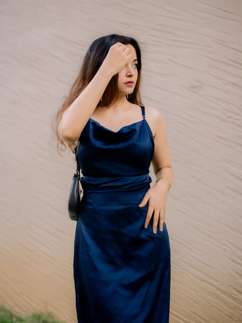 Navy Satin Dress - Image 2