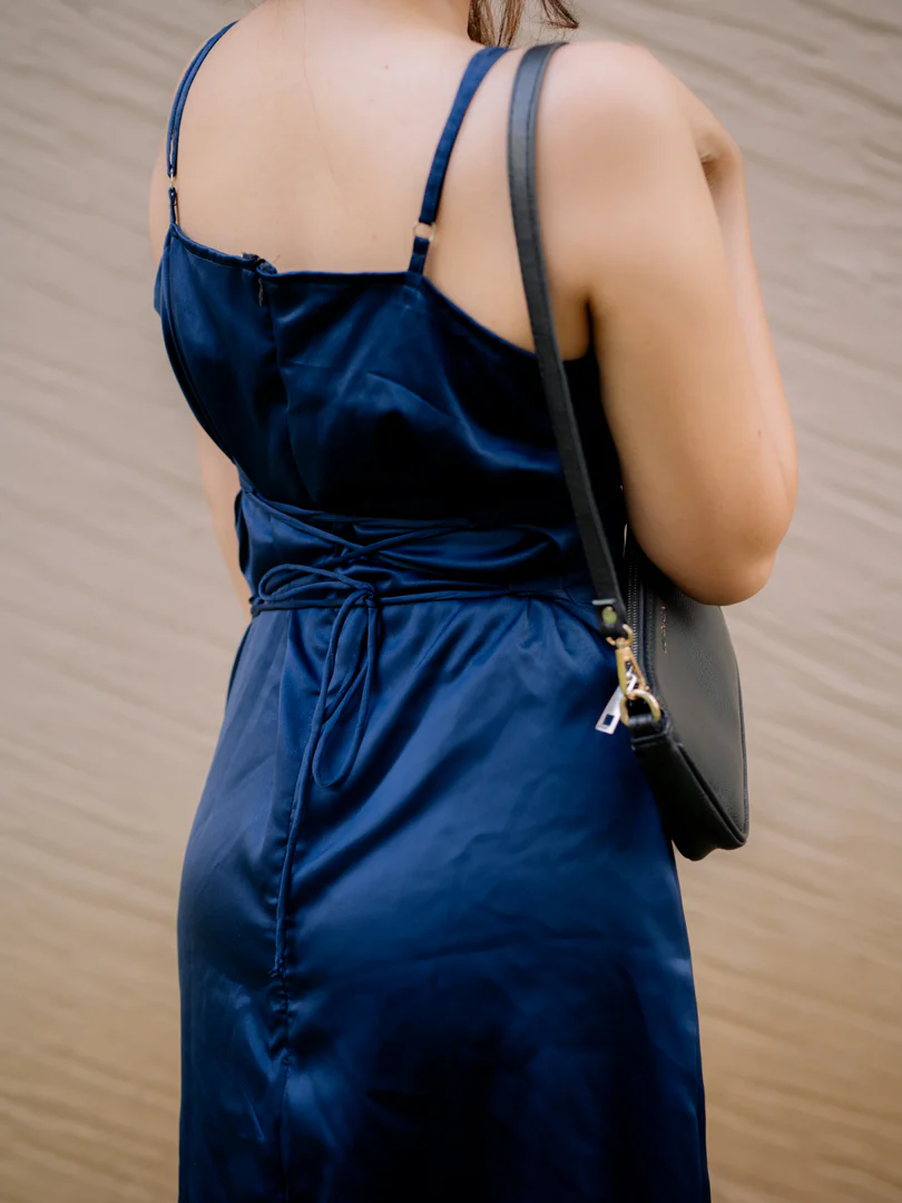 Navy Satin Dress - Image 4